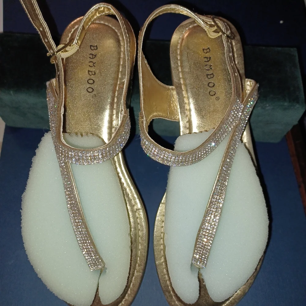 Gold Rhinestone Sandals - Picture 10 of 10